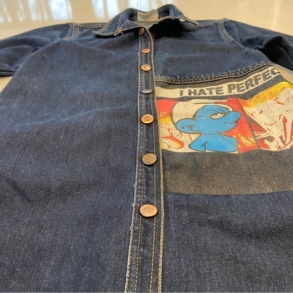 Denim dress/jacket Kids size 12 with painted Smurf - Picture 3 of 13